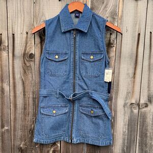 Charter Club Vintage Y2K Blue Denim Vest Western Full Zip Waist Belt Size PP